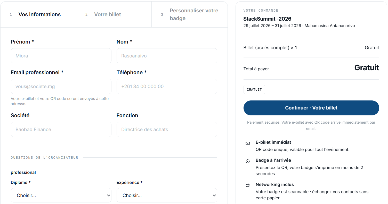 Formulaire d’inscription en ligne